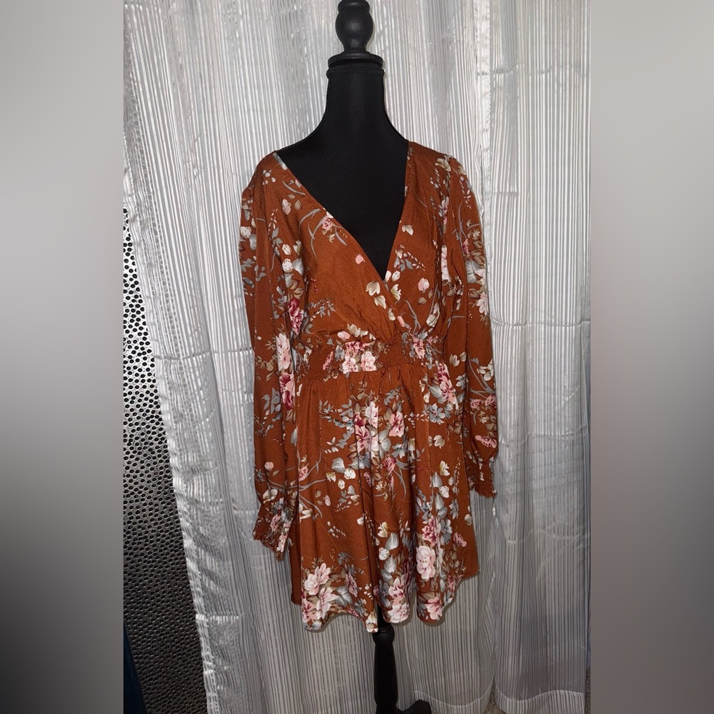 SHEIN Floral Rust Mini Dress